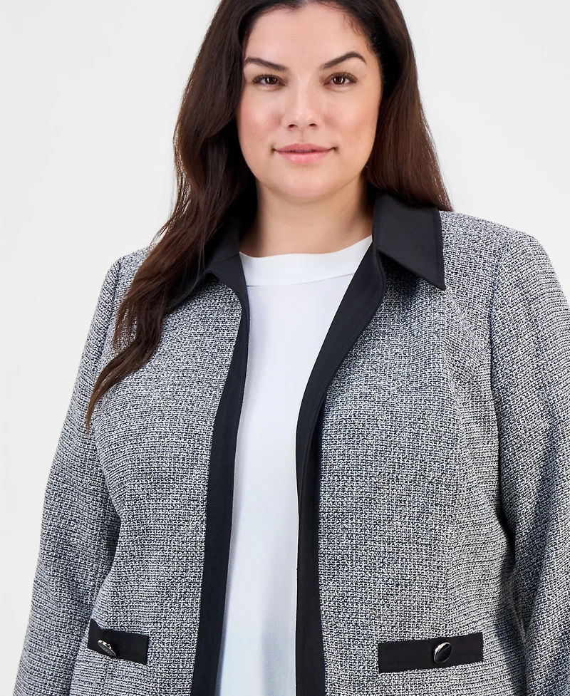Kasper Plus Tweed Open-Front Blazer