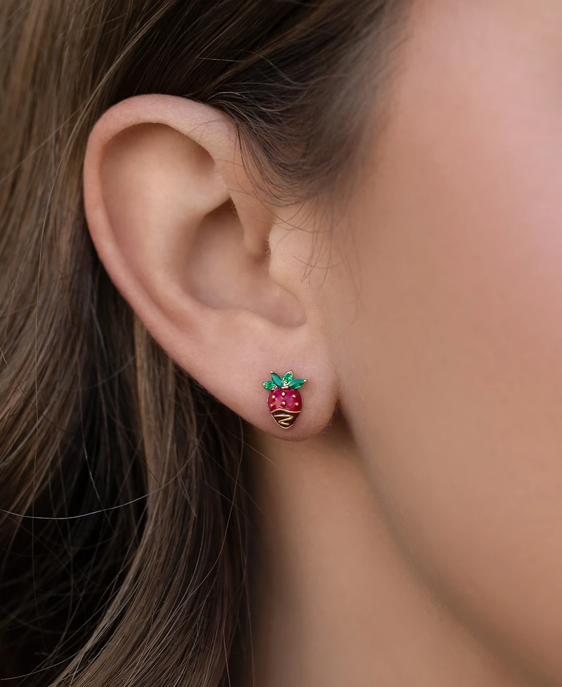 Girls Crew Crystal Chocolate Covered Strawberry Stud Earrings