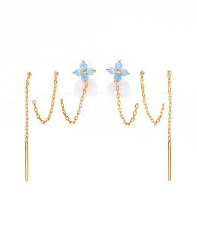 Girls Crew Crystal Blue Blossom Threader Earrings