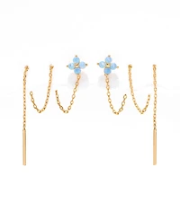 Girls Crew Crystal Blue Blossom Threader Earrings