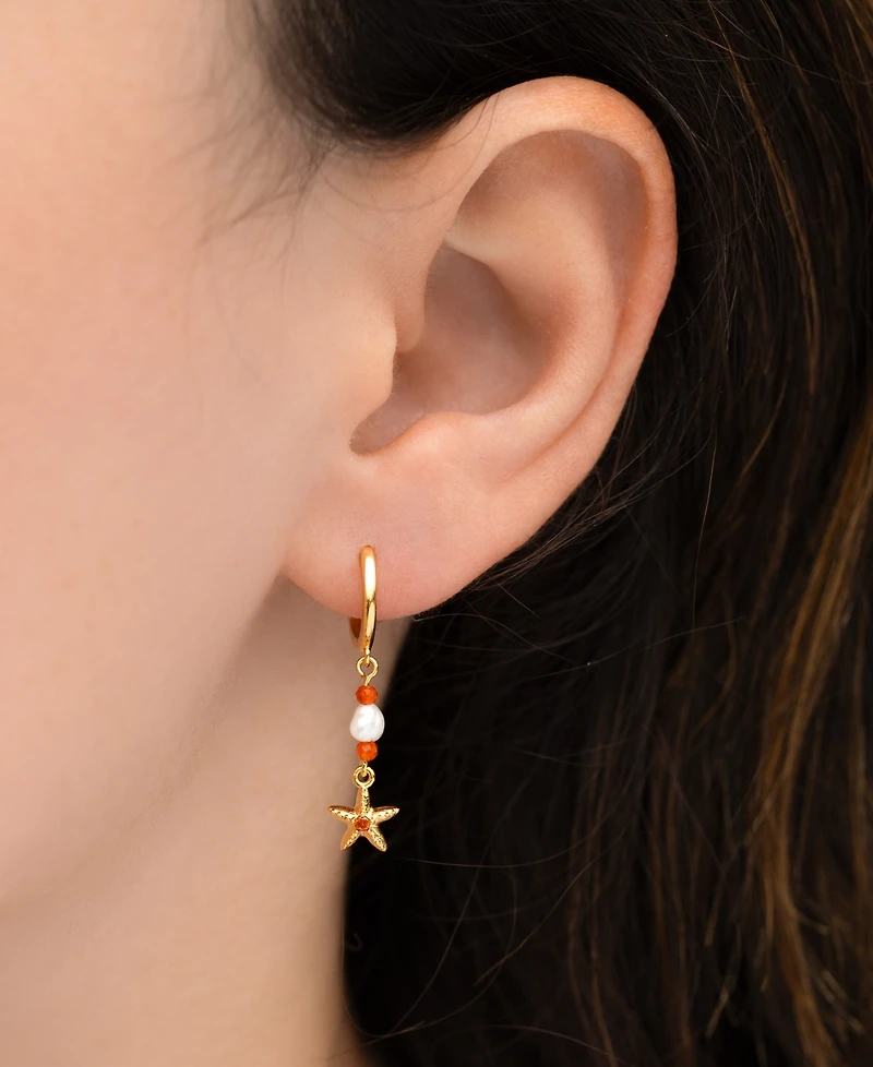 Girls Crew Crystal Starfish Beaded Dangle Hoop Earrings