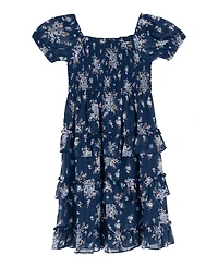 Rare Editions Girls' 4T-6X Printed Lurex Chiffon Puff Sleeve Tiered Midi Dress