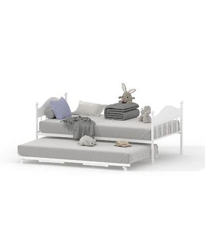 homfan Daybed with Pop-Up Trundle, Metal Sofa Bed Frame with Headboard, Locking Casters, Steel Slats, No Box Spring Needed