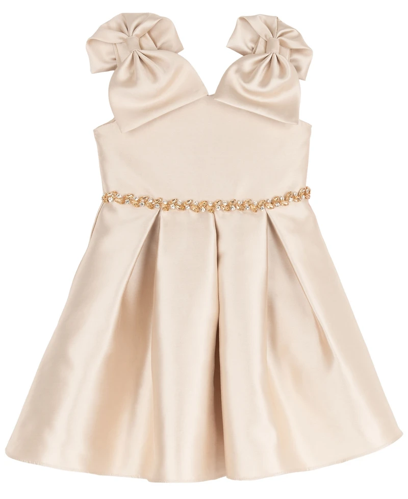 Rare Editions Girls' 2T-6X Mikado Bow Shoulder Pleated Dress