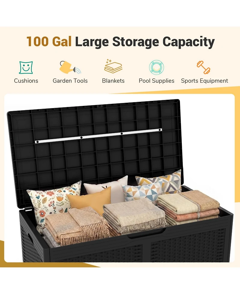 Slickblue 100 Gallon Outdoor Storage Bench Resin Deck Box with Lid