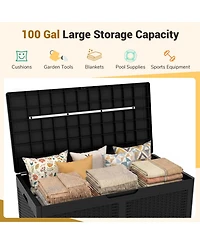 Slickblue 100 Gallon Outdoor Storage Bench Resin Deck Box with Lid