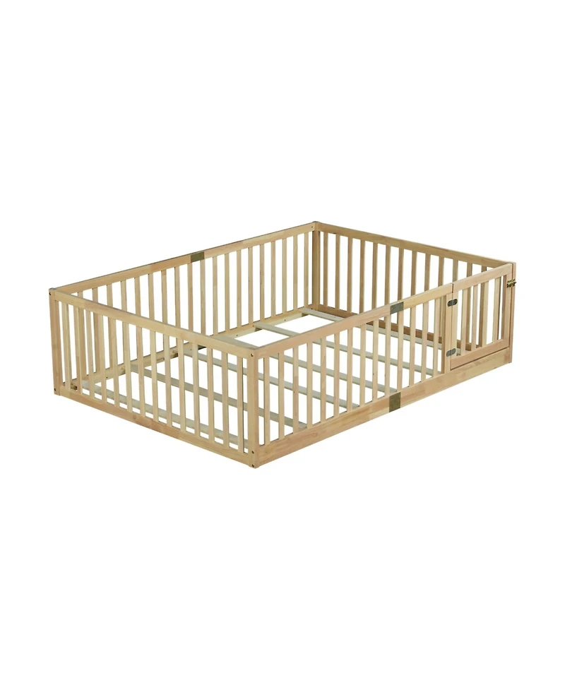 Clihome Floor Bed with High Fence Railings, with Door,6 Slats Included