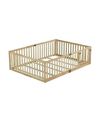 Clihome Floor Bed with High Fence Railings, with Door,6 Slats Included