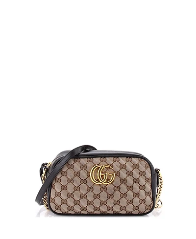 Pre-Owned Gucci Small Gg Marmont Shoulder Bag Diagonal Quilted Gg Canvas with Leather