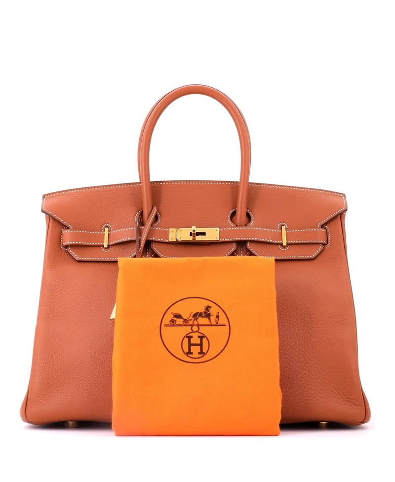 Pre-Owned HERMES Birkin 35 Handbag Brown Clemence with Gold Hardware
