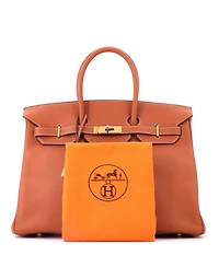 Pre-Owned HERMES Birkin 35 Handbag Brown Clemence with Gold Hardware