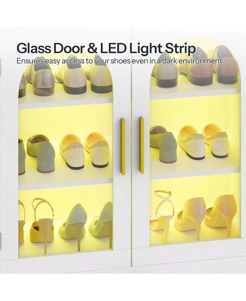 Slickblue Shoe Cabinet with Led Light Strip and Adjustable Storage Shelves