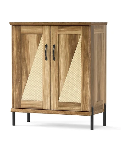 Slickblue Farmhouse Shoe Cabinet 5-Tier with Woven Rattan Doors
