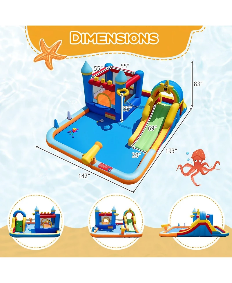 Gymax Giant Water Slide Bounce House with Climbing Wall Splash Pool and Basketball Hoop