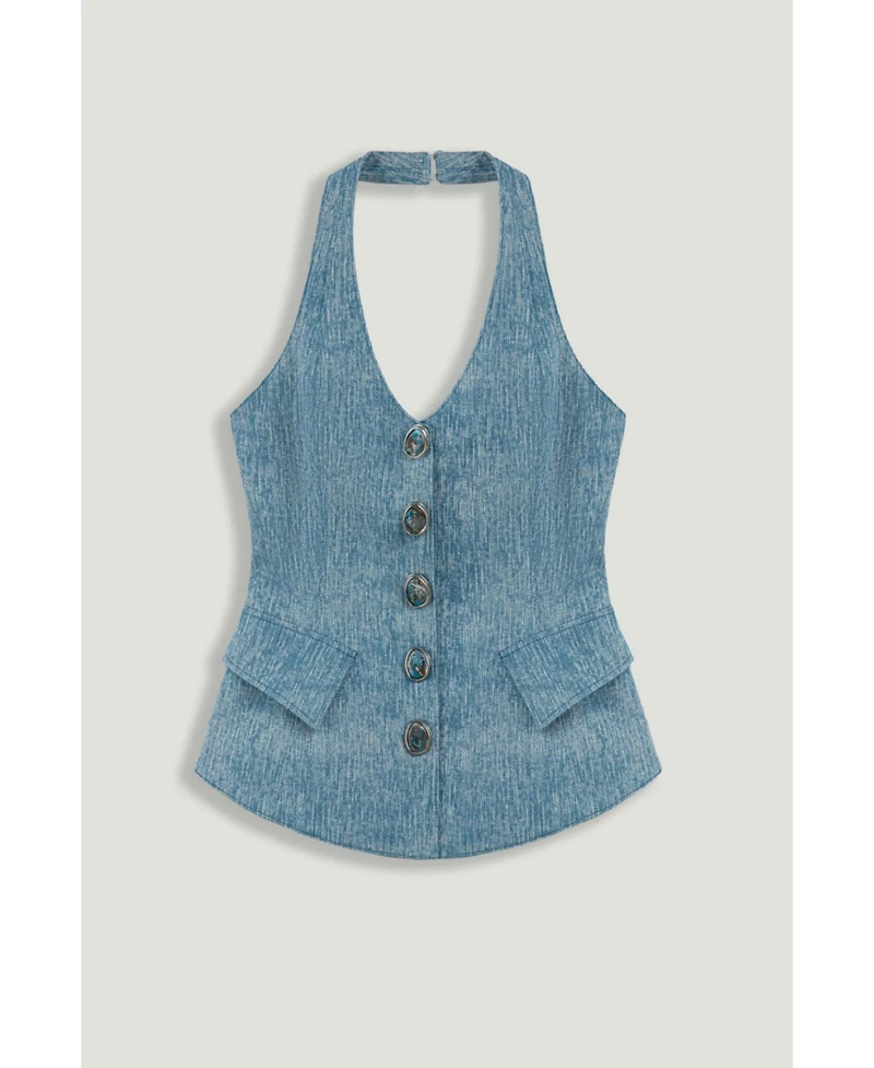 Nocturne Women's Embellished Halter Neck Bustier Top