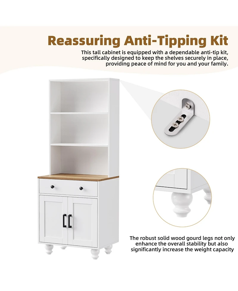 Flynama Farmhouse Pantry Cabinet with Drawer and Adjustable Shelves