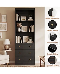 Aheaplus 80" Storage Cabinet with 3 Drawers and Open Shelves, Wooden Bookcase