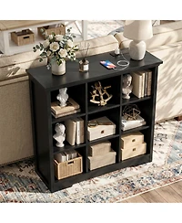 Aheaplus 9 Cube Bookshelf with Charging Station, Floor Cubby Toy Organizer