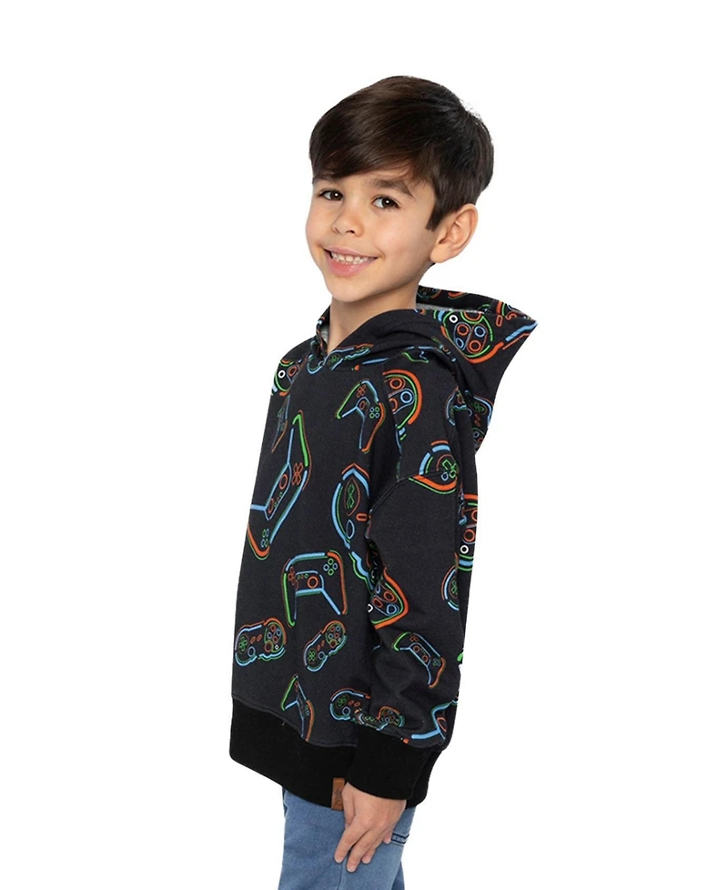 Deux par Little and Big Boy (6-12) Fleece Hooded Sweatshirt Printed Controller