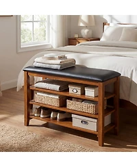 Slickblue Entryway Shoe Bench 3-Tier with Soft Cushion and Storage