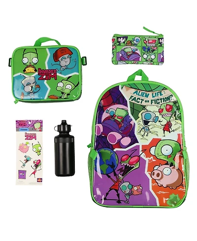 Invader Zim Nickelodeon 5 Piece Backpack with Lunch Box Water Bottle Pencil Case 16 Inch Book Bag