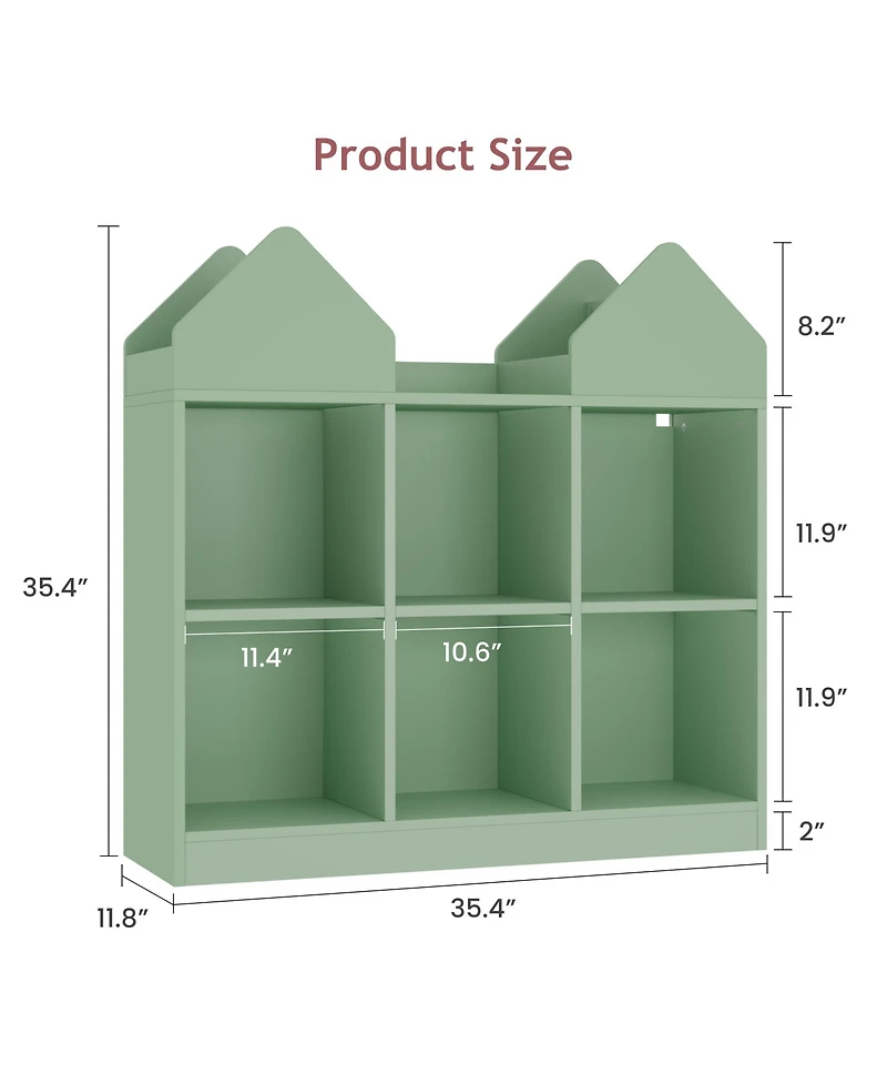 gaomon Set of 2 Kids Castle Cube Toy Storage Organizer, Wooden 6 Cubby Bookshelf with Anti Tip Device for Playroom or Bedroom