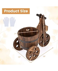 Costway Rustic Wood Tricycle Planter with Barrel Pot and Drainage for Patio