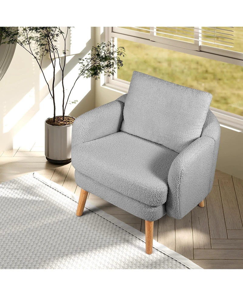 Gymax Sherpa Accent Chair Set of 2 with Seat Cushion and Pillow Rubber Wood Legs for Bedroom