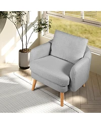 Gymax Sherpa Accent Chair Set of 2 with Seat Cushion and Pillow Rubber Wood Legs for Bedroom