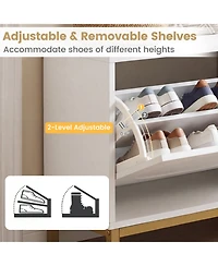 Slickblue Narrow Entryway Shoe Storage Bench with 2 Flip Drawers and Adjustable Shelves
