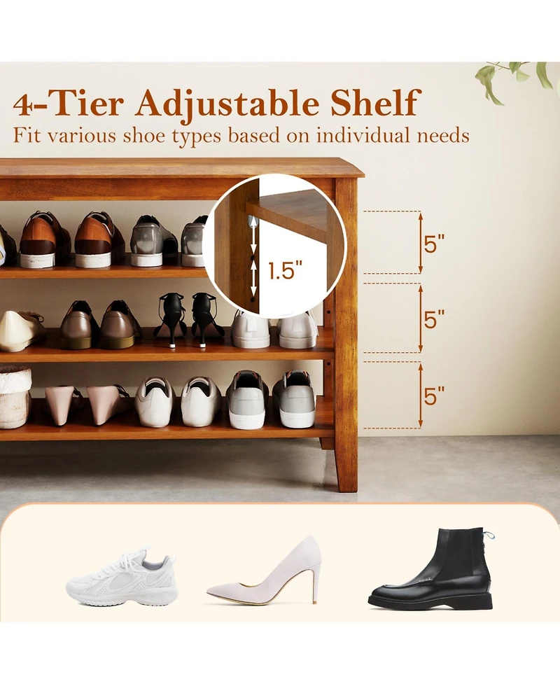 Slickblue Entryway Shoe Bench 3-Tier with Adjustable Storage Shelves