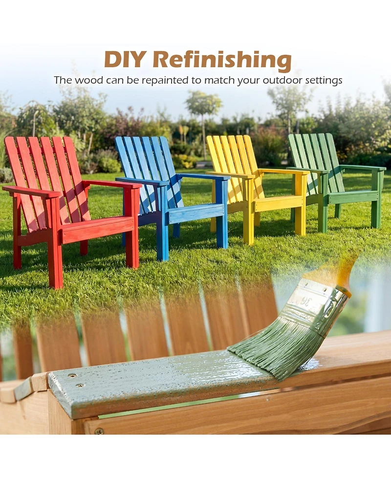 Gymax Adirondack Chairs Set of 2 Acacia Wood Outdoor Patio Chairs with Slatted Backrests
