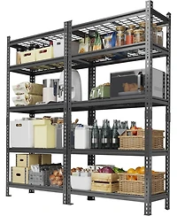 gaomon 2 Pieces Adjustable 36" W x 16" D x 72" H Heavy Duty 5 Tier Metal Shelves for Garage Kitchen Pantry Warehouse Basement Storage
