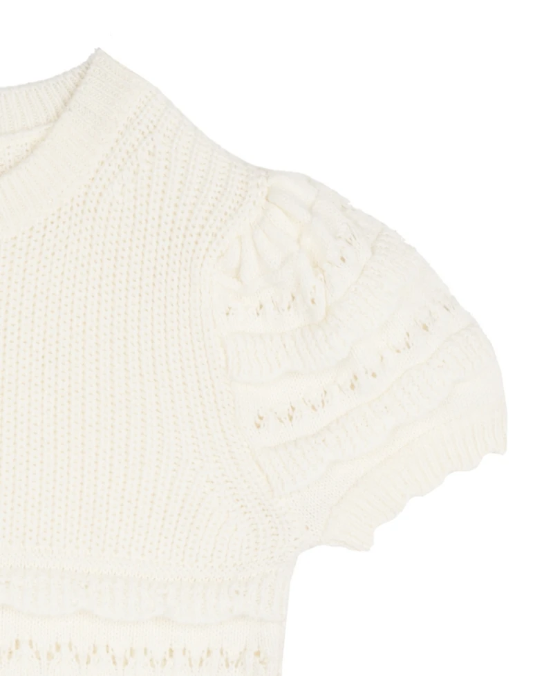 Rare Editions Girls' 2T-6X Crochet Knit Top and Bow Detail Rib Jeans, 2-Piece Set