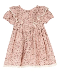 Rare Editions Toddler Girls' 2T-4T Print Double Cotton Gauze Puff Sleeve Dress