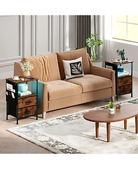 Slickblue Nightstand End Table with Charging Station and Fabric Drawers