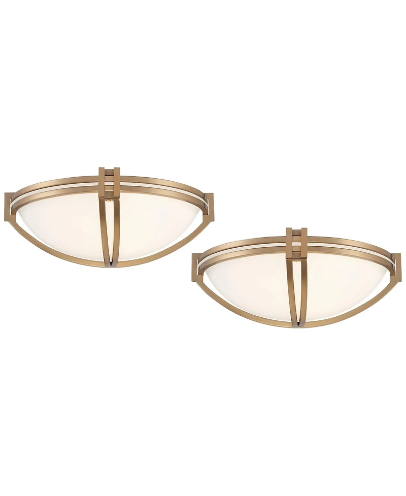 Possini Euro Design Deco Modern Wall Light Sconces Set of 2 Soft Gold Hardwire 13 3/4" Fixture Marbleized Glass for Bedroom Vanity