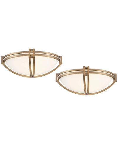 Possini Euro Design Deco Modern Wall Light Sconces Set of 2 Soft Gold Hardwire 13 3/4" Fixture Marbleized Glass for Bedroom Vanity