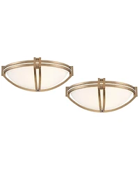 Possini Euro Design Deco Modern Wall Light Sconces Set of 2 Soft Gold Hardwire 13 3/4" Fixture Marbleized Glass for Bedroom Vanity