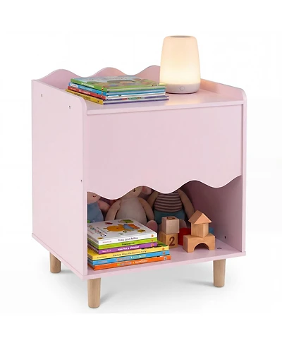 Costway Kids Nightstand, Toddler Scalloped Side Table with Wide Top and Open Compartment