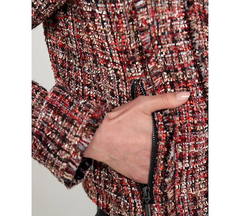 Liverpool Los Angeles Women's Tweed Fringe Zip Jacket