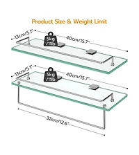 Slickblue Set of 2 15.7" Tempered Glass Floating Wall Shelves