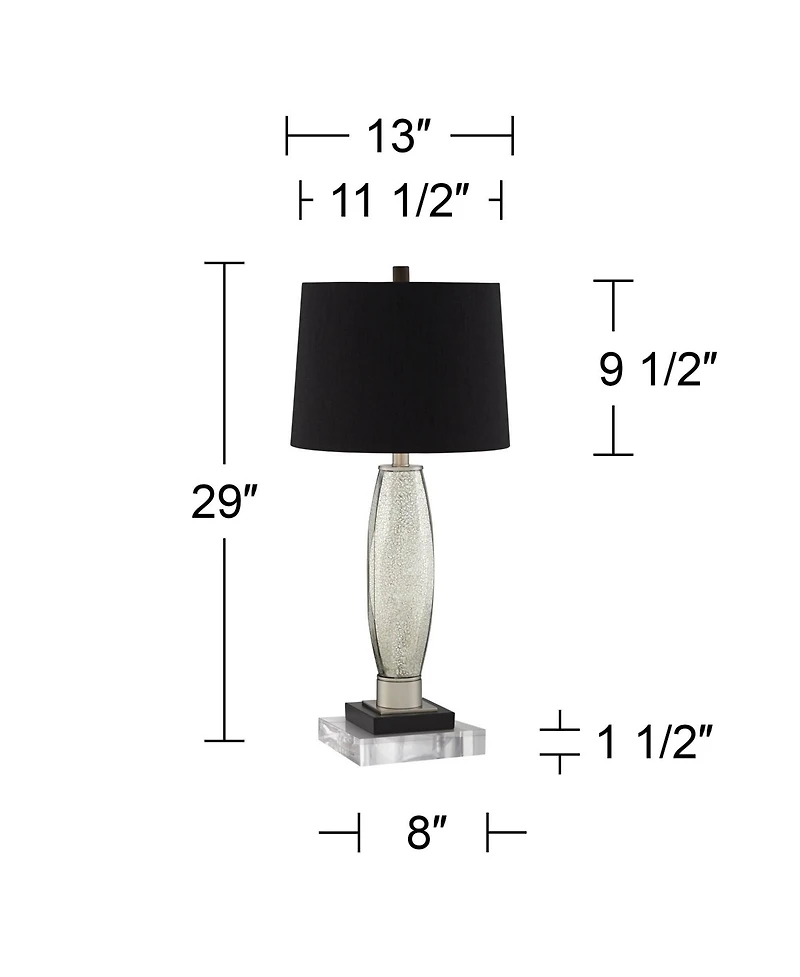 Regency Hill Landro Modern Mid Century Table Lamps Set of 2 with Clear Round Risers 29" Tall Mercury Glass Drum Shade for Bedroom Living Room