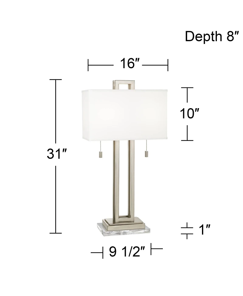 Possini Euro Design Modern Table Lamp with Clear Acrylic Riser 30" Tall Brushed Nickel Fabric Shade for Bedroom Living Room