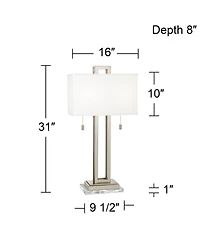Possini Euro Design Modern Table Lamp with Clear Acrylic Riser 30" Tall Brushed Nickel Fabric Shade for Bedroom Living Room