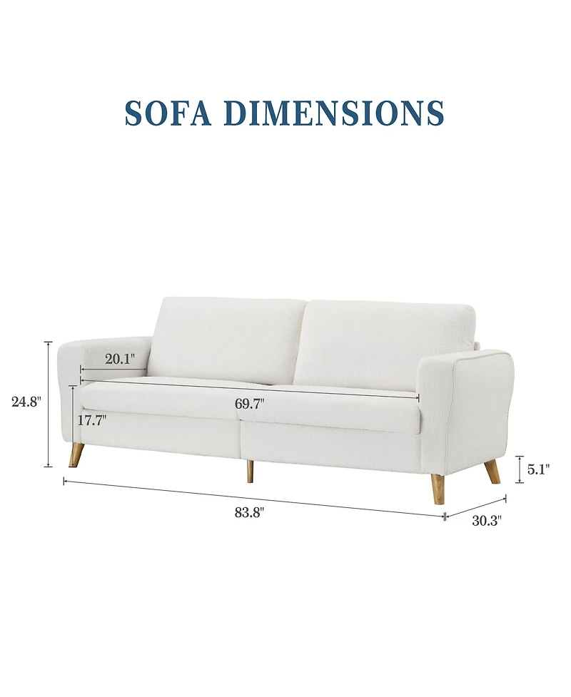 homfan 84" Modern Boucle Sofa Couch – Large 3-Seater Loveseat with Streamlined Wide Armrests, Wooden Feet, Upholstered Comfort for Living Room