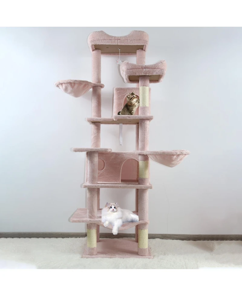 Streamdale Furniture 68Inch Multi-Level Cat Tree with Hammocks Cave and Scratching Posts