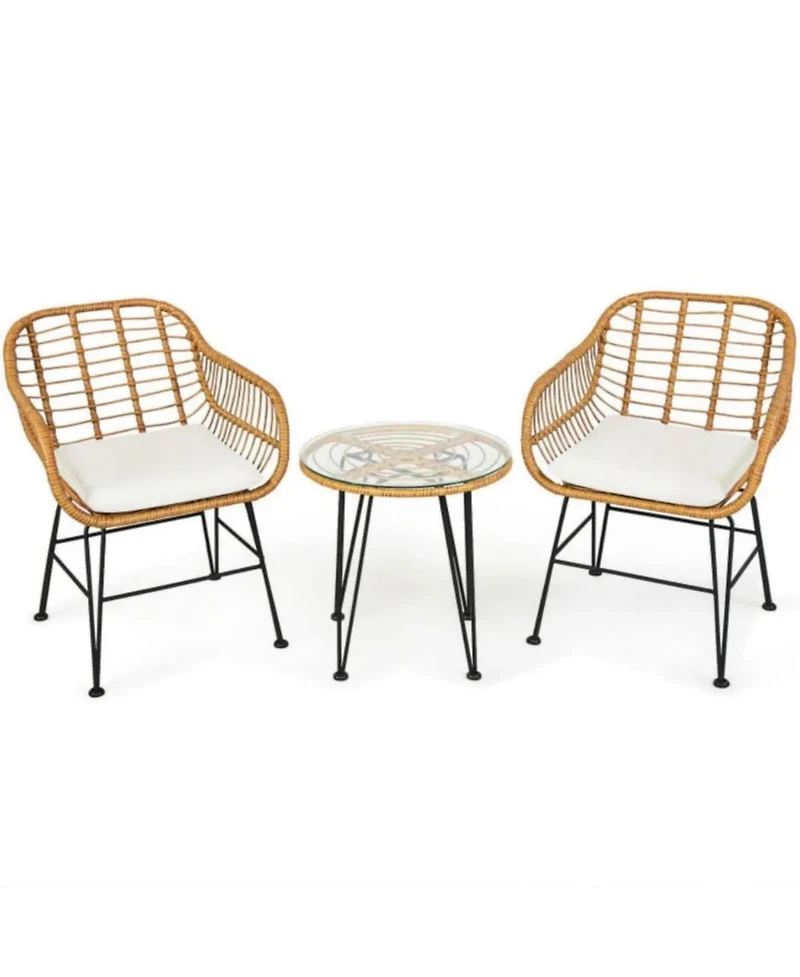 Yiortwo Rattan Patio Furniture Set Cushioned Chairs with Glass Table