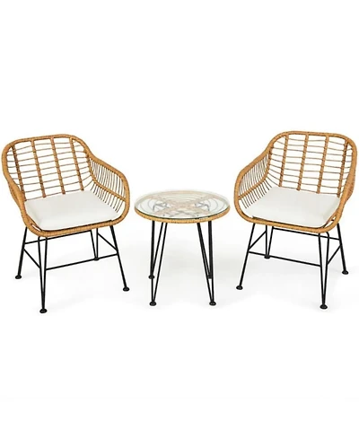 Yiortwo Rattan Patio Furniture Set Cushioned Chairs with Glass Table
