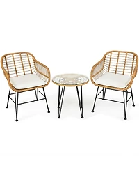 Yiortwo Rattan Patio Furniture Set Cushioned Chairs with Glass Table